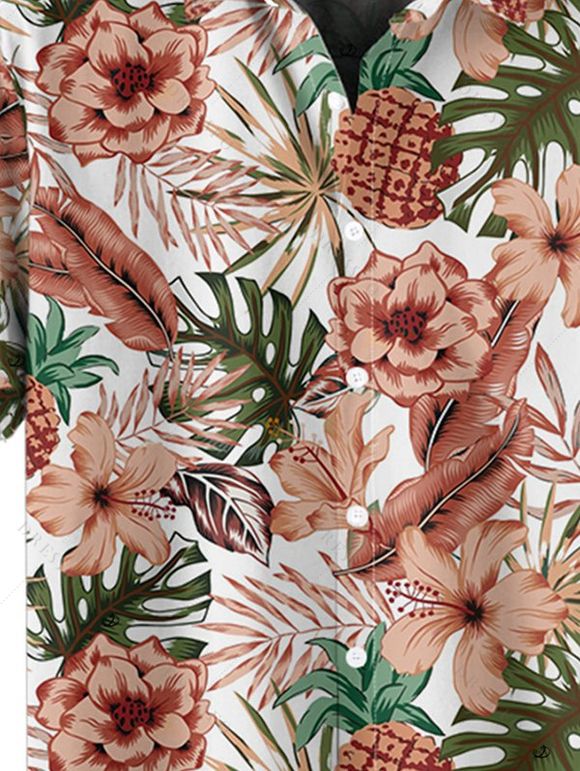 Chemise de Plage Motif de Feuille Florale Boutonnée à Manches Courtes - Rouge foncé 5XL
