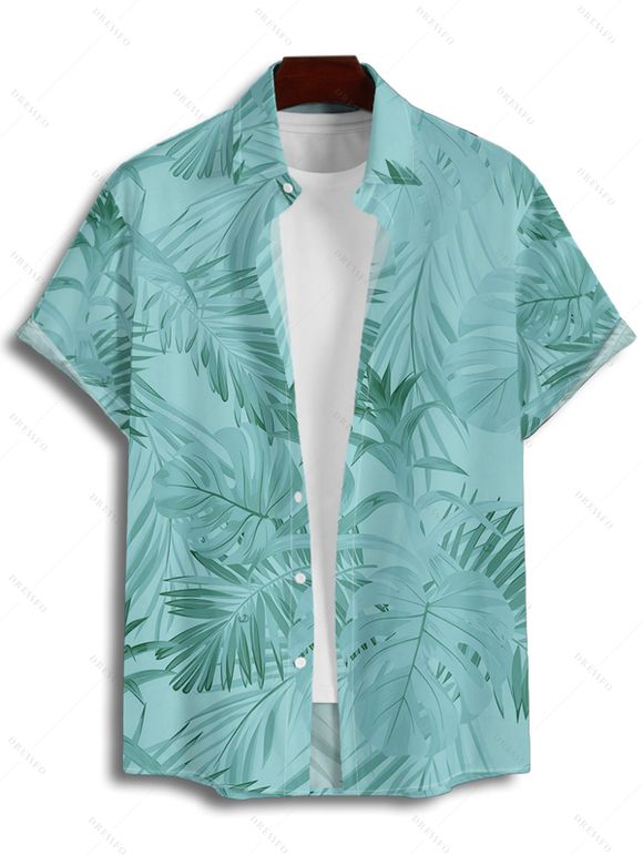 Chemise de Vacances Décontractée Motif de Feuille de Plante Tropicale à Manches Courtes - Vert clair L