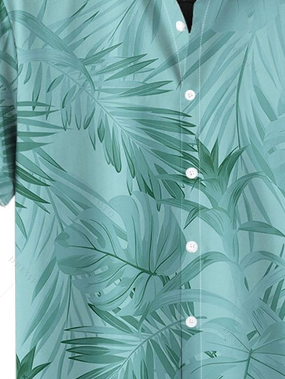 Chemise de Vacances Décontractée Motif de Feuille de Plante Tropicale à Manches Courtes - Vert clair L