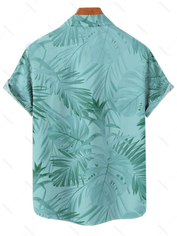 Chemise de Vacances Décontractée Motif de Feuille de Plante Tropicale à Manches Courtes - Vert clair L