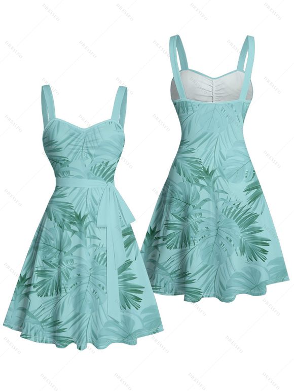 Mini Robe de Vacances Ligne A Motif de Feuille Tropicale sans Manches - Vert clair XXL | US 14