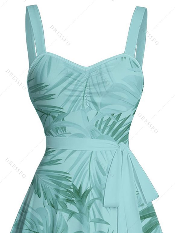 Mini Robe de Vacances Ligne A Motif de Feuille Tropicale sans Manches - Vert clair XXL | US 14