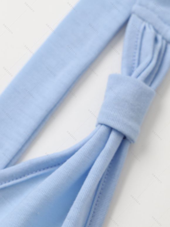 Robe Ligne A Décontractée Ceinturée Superposée en Couleur Contrastée à Taille Haute - Bleu clair XL | US 12