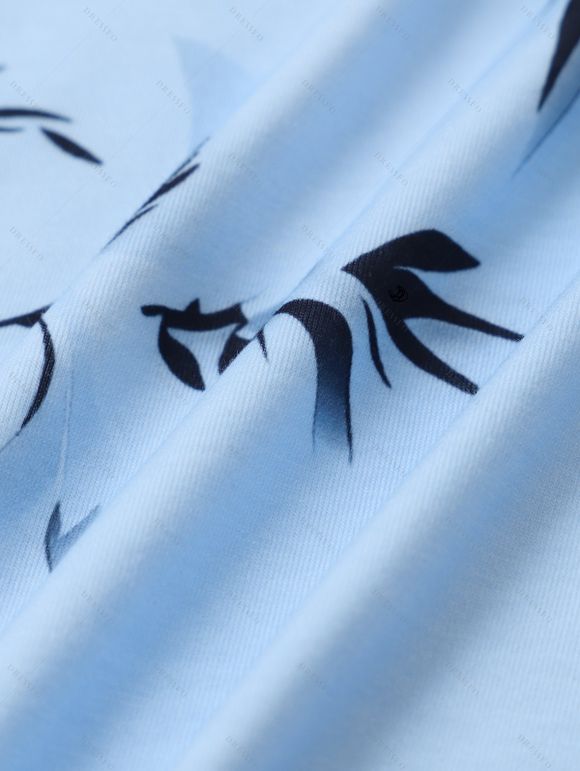 Robe Ligne A Décontractée Ceinturée Superposée en Couleur Contrastée à Taille Haute - Bleu clair XL | US 12