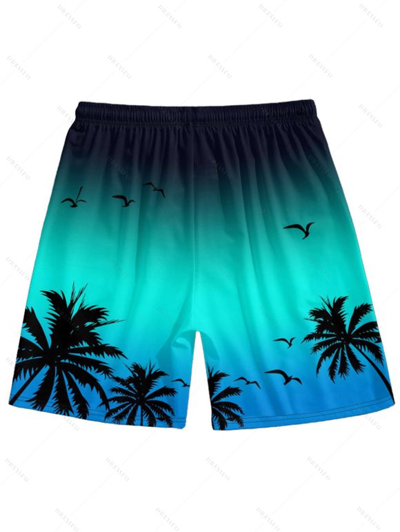 Short de Plage Ombré Motif de Cocotier Elastique pour Homme - Vert 2XL