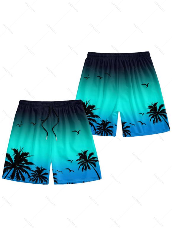 Short de Plage Ombré Motif de Cocotier Elastique pour Homme - Vert 2XL