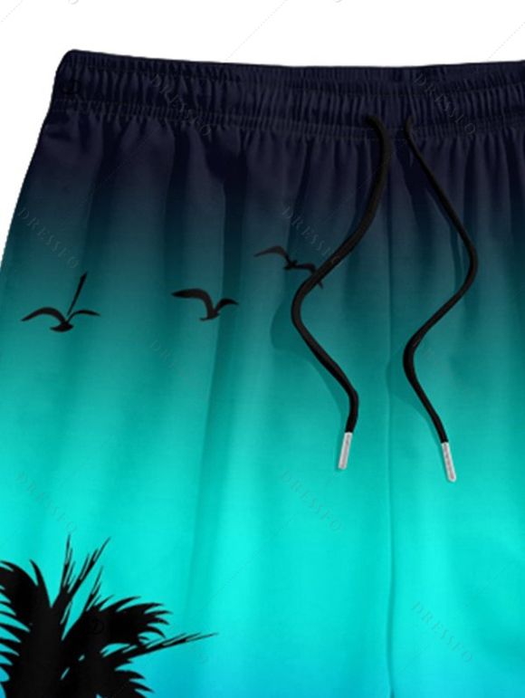Short de Plage Ombré Motif de Cocotier Elastique pour Homme - Vert 2XL