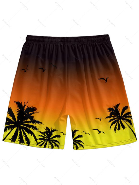 Short de Plage Ombré Motif de Cocotier Elastique pour Homme - Orange M