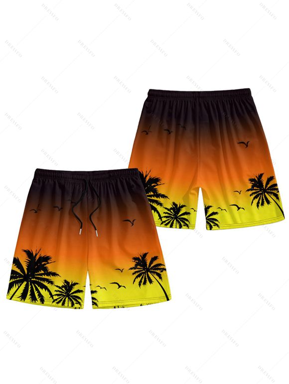 Short de Plage Ombré Motif de Cocotier Elastique pour Homme - Orange M