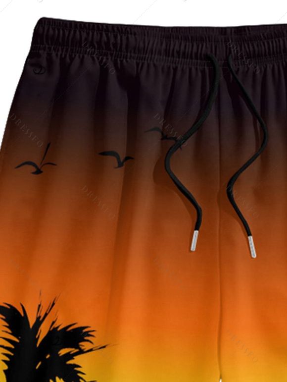 Short de Plage Ombré Motif de Cocotier Elastique pour Homme - Orange M