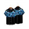 Vacation Couple Outfit Dots Floral Pattern Pocket Spaghetti Strap A Line Tank Dress and Roll Up Sleeve Button Up Shirt Drawstring Shorts Beach Matching Outfit - Noir S | US 4