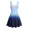 Vacation Couple Outfit Ombre Ruched Bust Belt Sweetheart Neck Empire Waist A Line Mini Dress and Roll Up Sleeve Shirt Drawstring Shorts Beach Matching Outfit - BLUE S | US 4