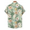 Vacation Couple Outfit Allover Tropical Floral Leaf Print Ruched Bust Belt A Line Mini Dress and Roll Up Sleeve Shirt Beach Two Piece Set - Vert S | US 4