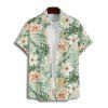 Vacation Couple Outfit Allover Tropical Floral Leaf Print Ruched Bust Belt A Line Mini Dress and Roll Up Sleeve Shirt Beach Two Piece Set - Vert S | US 4