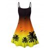 Vacation Couple Outfit Ombre Coconut Tree Seagulls Pattern Spaghetti Strap V Neck A Line Mini Tank Dress and Roll Up Sleeve Shirt Beach Matching Outfit - Orange S | US 4