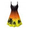 Vacation Couple Outfit Ombre Coconut Tree Seagulls Pattern Spaghetti Strap V Neck A Line Mini Tank Dress and Roll Up Sleeve Shirt Beach Matching Outfit - Orange S | US 4