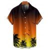 Vacation Couple Outfit Ombre Coconut Tree Seagulls Pattern Spaghetti Strap V Neck A Line Mini Tank Dress and Roll Up Sleeve Shirt Beach Matching Outfit - Orange S | US 4