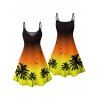 Vacation Couple Outfit Ombre Coconut Tree Seagulls Pattern Spaghetti Strap V Neck A Line Mini Tank Dress and Roll Up Sleeve Shirt Beach Matching Outfit - Orange S | US 4