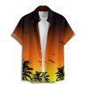 Vacation Couple Outfit Ombre Coconut Tree Seagulls Pattern Spaghetti Strap V Neck A Line Mini Tank Dress and Roll Up Sleeve Shirt Beach Matching Outfit - Orange S | US 4