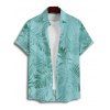 Vacation Couple Outfit Allover Tropical Plant Leaf Pattern Ruched Bust Belt Sweetheart Neck A Line Mini Dress and Roll Up Sleeve Shirt Casual Matching Outfit - Vert clair S | US 4