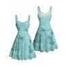 Vacation Couple Outfit Allover Tropical Plant Leaf Pattern Ruched Bust Belt Sweetheart Neck A Line Mini Dress and Roll Up Sleeve Shirt Casual Matching Outfit - Vert clair S | US 4
