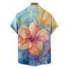 Vacation Couple Outfit Contrast Color Hibiscus Floral Pattern Spaghetti Strap V Neck A Line Mini Tank Dress and Roll Up Sleeve Shirt Casual Matching Outfit - multicolor A S | US 4