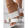 Casual Outfit Contrast Colorblock Textured Butterfly Lace Belt Dress and Floral Rhinestone Stud Earrings Braid Chunky Heel Slip On Sandals Women Outfit - Vert profond 