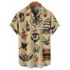 Vacation Couple Outfit Octopus Ship Wine Glass Hamburger Skull Pattern Spaghetti Strap A Line Dress and Roll Up Sleeve Shirt Vintage Matching Outfit - Deep Yellow S | US 4