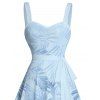 Mini Robe de Vacances Ligne A Motif de Feuille Tropicale sans Manches - Bleu S | US 4