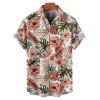 Chemise de Plage Motif de Feuille Florale Boutonnée à Manches Courtes - Rouge foncé 5XL