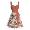 Mini Robe de Plage Ligne A Fleurie Feuille Tropicale Imprimée Partout à Volants - Rouge foncé S | US 4