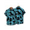 Chemise Décontractée Motif de Feuille Boutonnée à Manches Roulées pour Homme - Bleu 5XL