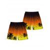 Short de Plage Ombré Motif de Cocotier Elastique pour Homme - Orange 5XL
