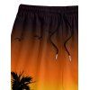 Short de Plage Ombré Motif de Cocotier Elastique pour Homme - Orange 5XL