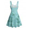 Vacation Couple Outfit Allover Tropical Plant Leaf Pattern Ruched Bust Belt Sweetheart Neck A Line Mini Dress and Roll Up Sleeve Shirt Casual Matching Outfit - Vert clair S | US 4