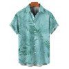 Vacation Couple Outfit Allover Tropical Plant Leaf Pattern Ruched Bust Belt Sweetheart Neck A Line Mini Dress and Roll Up Sleeve Shirt Casual Matching Outfit - Vert clair S | US 4