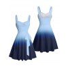 Vacation Couple Outfit Ombre Ruched Bust Belt Sweetheart Neck Empire Waist A Line Mini Dress and Roll Up Sleeve Shirt Drawstring Shorts Beach Matching Outfit - Bleu S | US 4