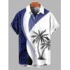 Colorblock Coconut Tree Leaf Print Spaghetti Strap Vacation Dress And Roll Up Sleeve Shirt Matching Outfit - Bleu S | US 4