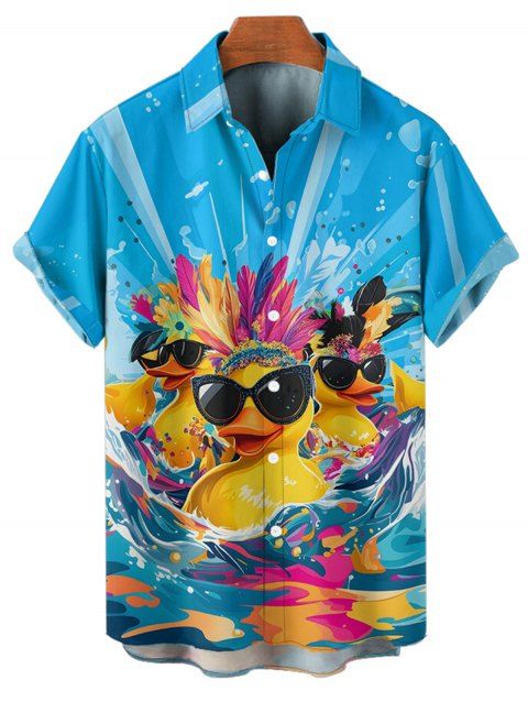 Chemise Boutonnée Canard avec Lunettes de Soleil Imprimé à Manches Roulées pour Homme
