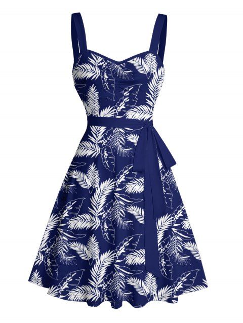 Mini Robe de Vacances Ligne A Motif de Feuille Tropicale Partout