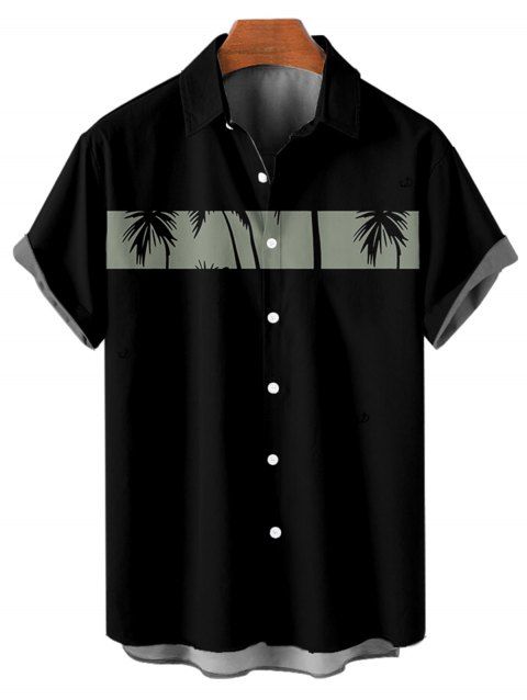 Chemise de Vacances Boutonnée Palmier Imprimé à Manches Courtes