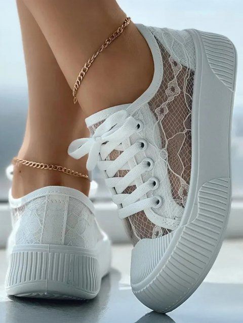 See Thru Lace Up Flat Platform Thick Platform Casual Shoes