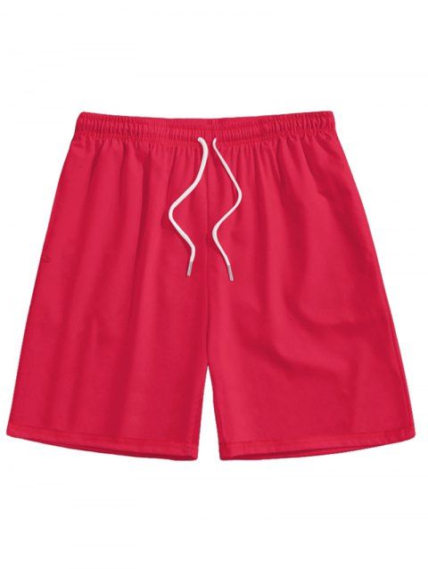 Short de Plage à Taille Elastique en Couleur Unie avec Cordon de Serrage pour Hommes