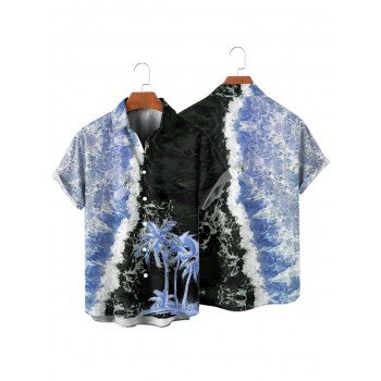 Men's Contrast Color Printed Coconut Tree Hawaii Shirt Button Up Roll Up Sleeve Vacation Shirt