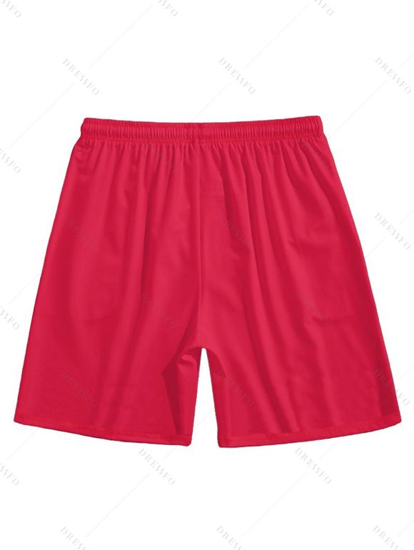 Short de Plage à Taille Elastique en Couleur Unie avec Cordon de Serrage pour Hommes - Rouge XL