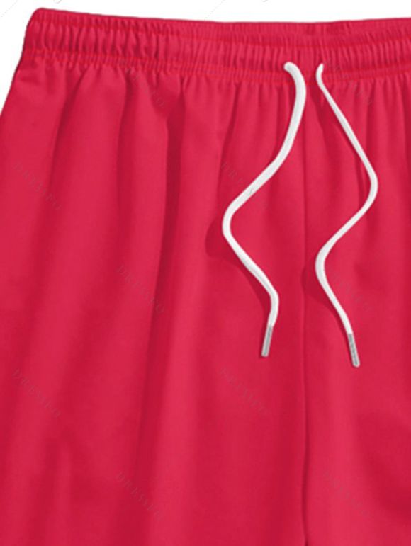 Short de Plage à Taille Elastique en Couleur Unie avec Cordon de Serrage pour Hommes - Rouge XL