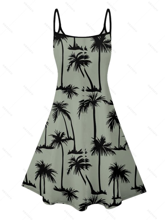 Mini Robe Hawaïen Ligne A Palmier Imprimé à Bretelle Fine - Vert clair XL | US 12