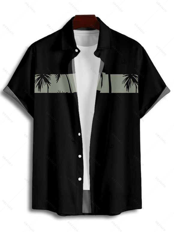 Chemise de Vacances Boutonnée Palmier Imprimé à Manches Courtes - Vert clair M
