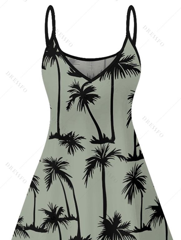 Mini Robe Hawaïen Ligne A Palmier Imprimé à Bretelle Fine - Vert clair XL | US 12
