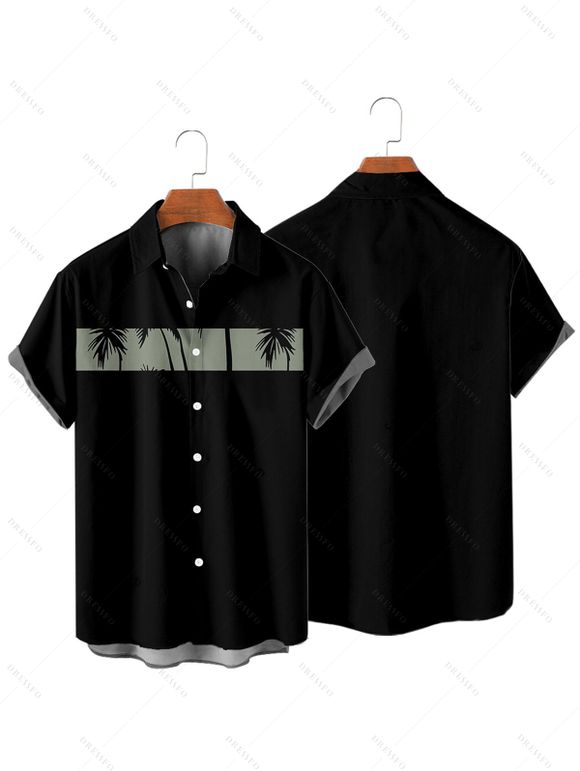 Chemise de Vacances Boutonnée Palmier Imprimé à Manches Courtes - Vert clair M